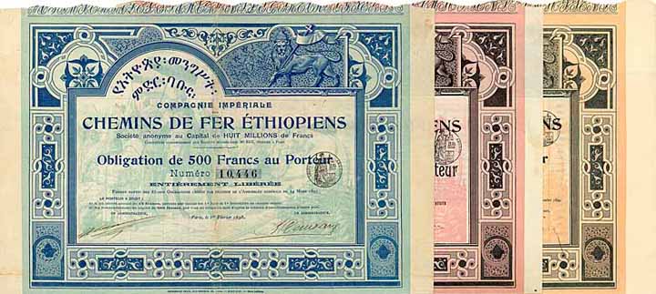 Cie. Impériale des Chemins de Fer Éthiopiens S.A. (3 Stücke)