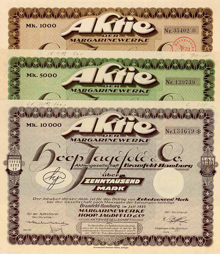 Margarinewerke Hoop, Jagdfeld & Co. AG (3 Stücke)