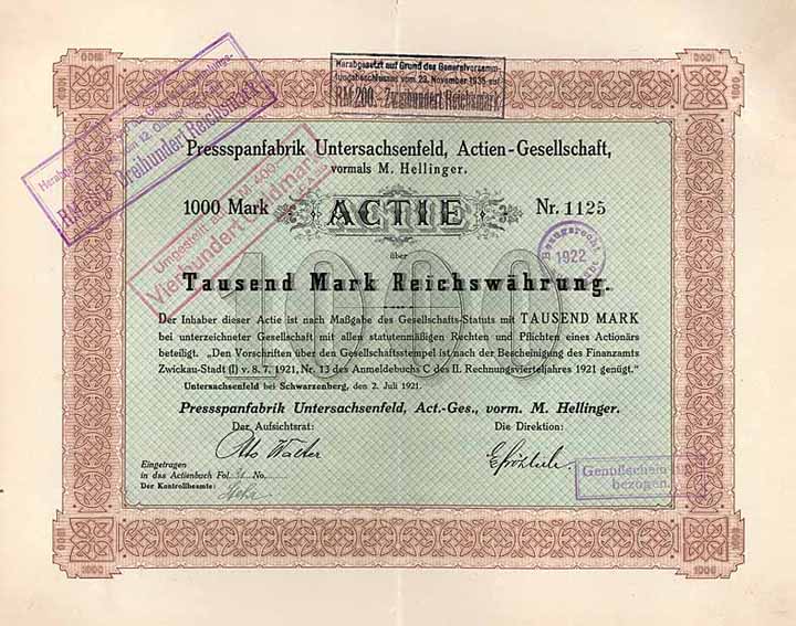 Pressspanfabrik Untersachsenfeld AG vorm. M. Hellinger