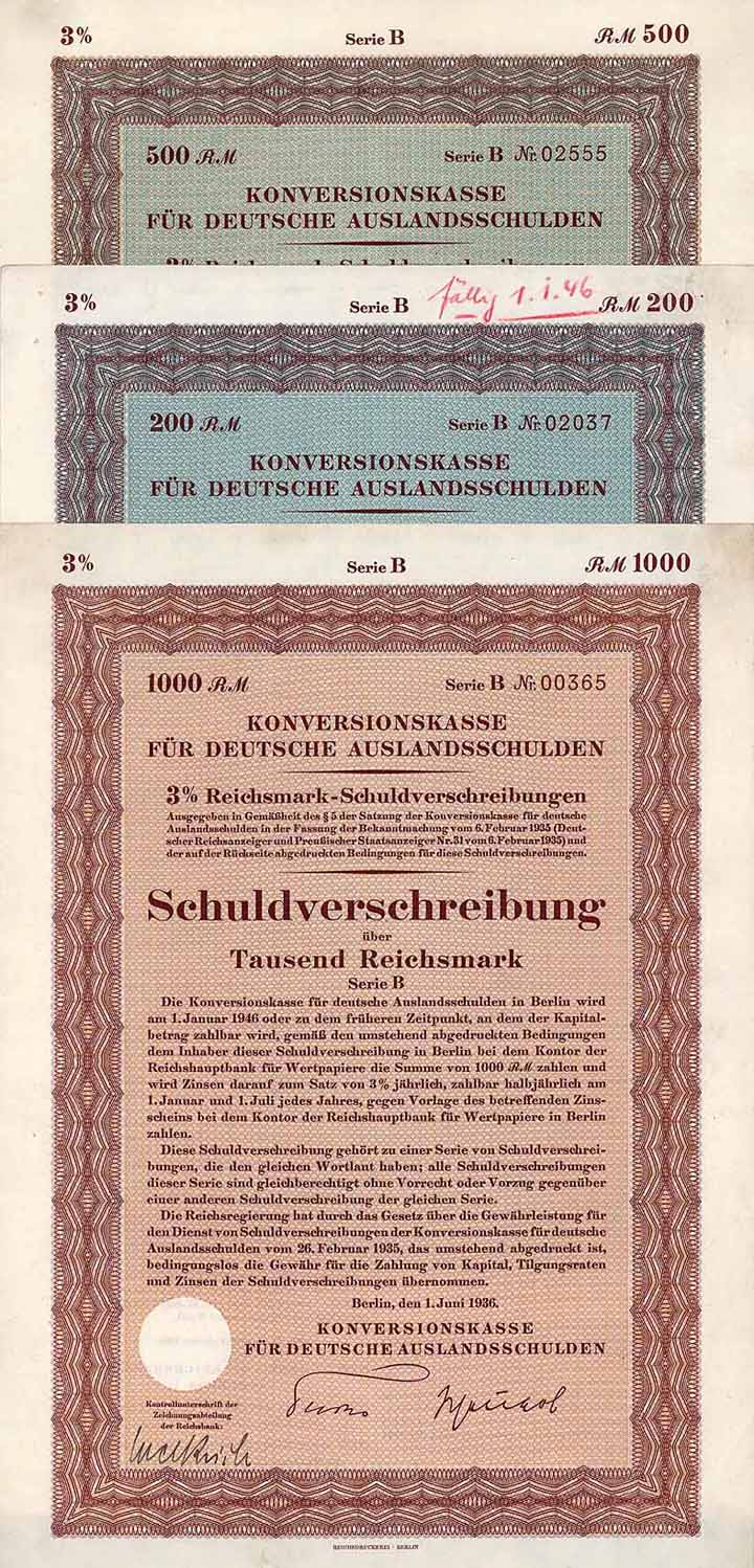 Konvolut Reichsbank-Wertpapiere 1913-1942 (10 Stücke)