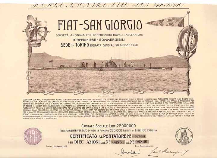 FIAT-San Giorgio S.A. per Costruzioni Navali e Meccaniche Torpediniere - Sommergibili