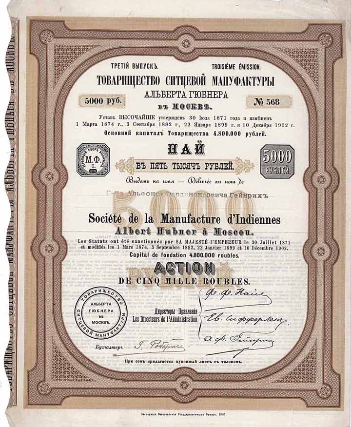 Soc. de la Manufacture d'Indiennes Albert Hubner