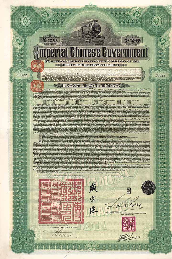 Imperial Chinese Government 5 % Hukuang Railways Gold Loan