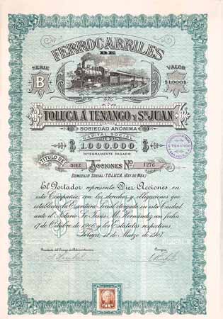 Ferrocarriles de Toluca á Tenango y Sn. Juan S.A.
