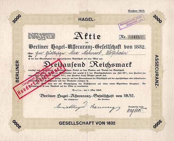 Berliner Hagel-Assecuranz-Ges. von 1832