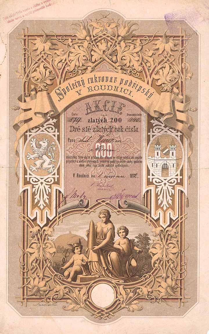 Zuckerfabriks-Gesellschaft in Raudnitz (Spolecny cukrovar podripsky v Roudnici)