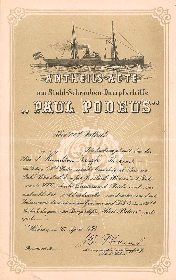 Stahl-Schrauben-Dampfschiff  “Paul Podeus”