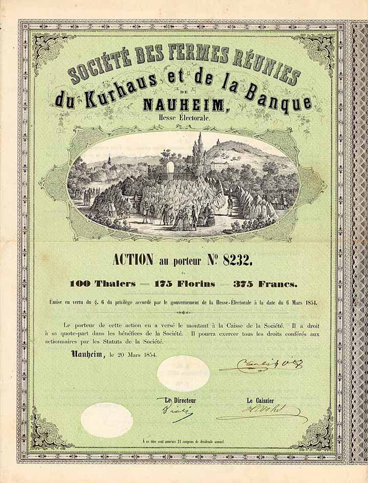 Soc. des Fermes Réunies du Kurhaus et de la Banque de Nauheim Hesse Électorale