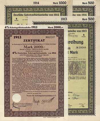Deutsche Schutzgebietsanleihe 1913-1914 (4 Stücke)