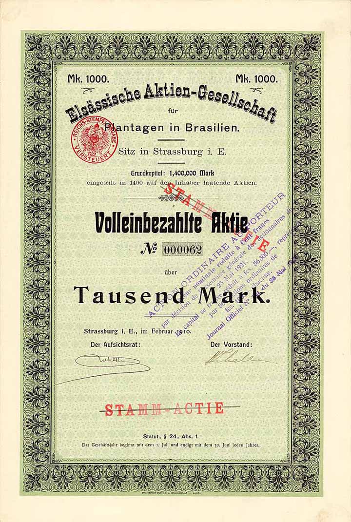 Elsässische AG für Plantagen in Brasilien