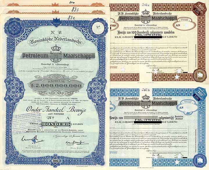 N.V. Koninklijke Nederlandsche Petroleum Maatschappij (Royal Dutch Petroleum Co.) (5 Stücke)