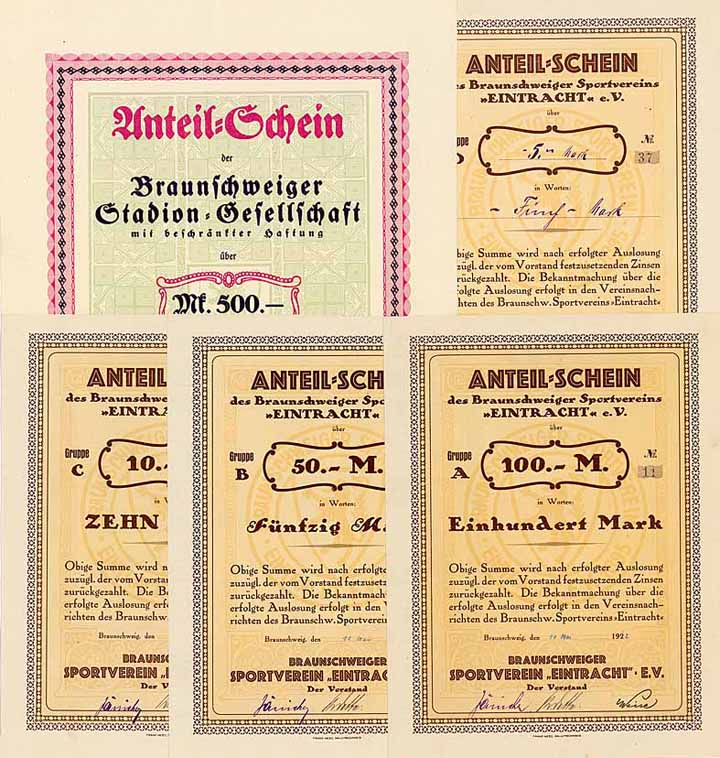 Braunschweiger Sportverein "Eintracht" e.V. + Braunschweiger Stadion-Gesellschaft mbH (5 Stücke)
