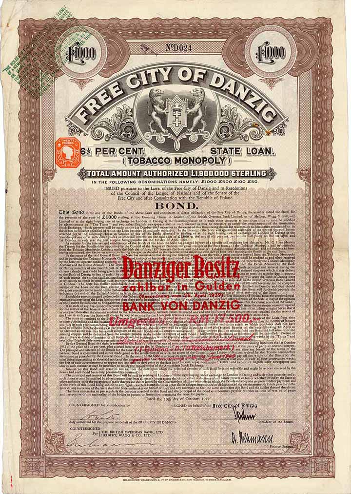 Danzig (Free City of Danzig, Tobacco Monopoly)