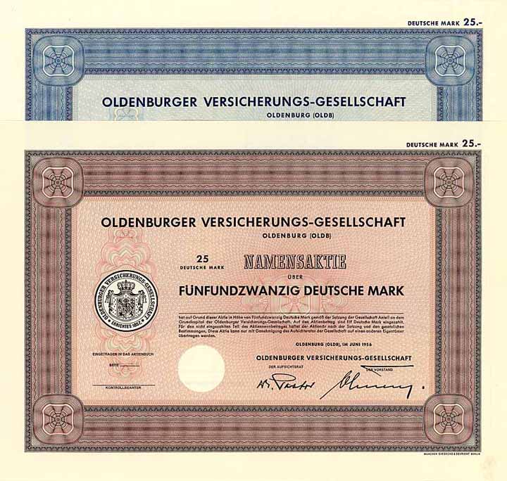 Oldenburger Versicherungs-Gesellschaft (2 Stücke)