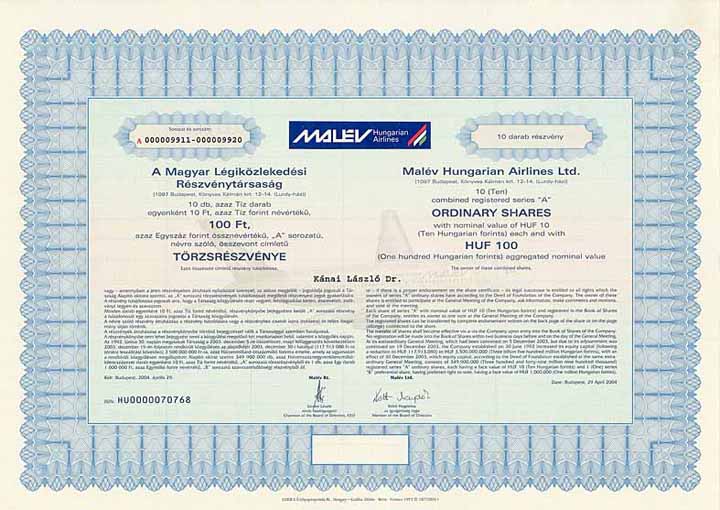 Malév Hungarian Airlines Ltd. (A Magyar Légiközlekedési R.T.)