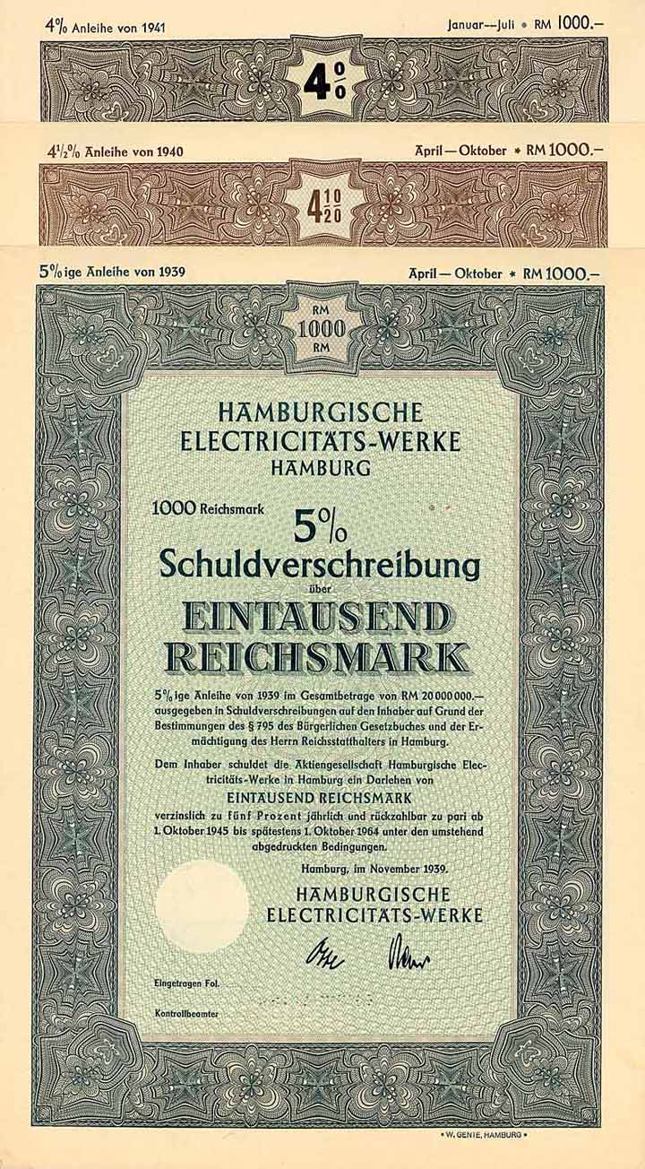 Hamburgische Electricitäts-Werke (3 Stücke)