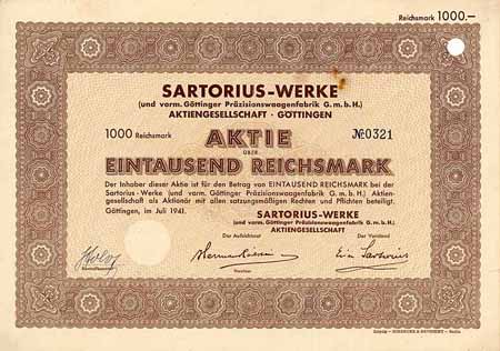 Sartorius-Werke (und vorm. Göttinger Präzisionswaagenfabrik GmbH) AG