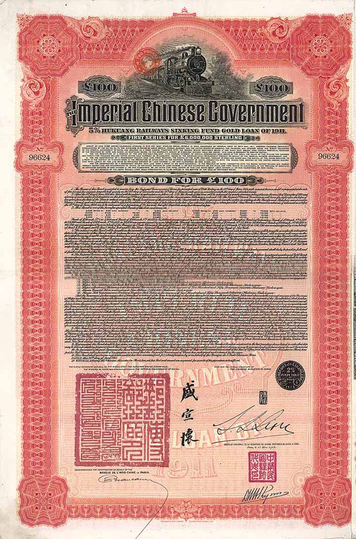 Imperial Chinese Government 5 % Hukuang Railways Gold Loan