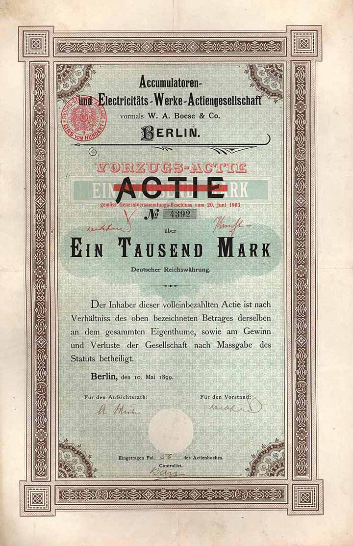 Accumulatoren- und Electricitäts-Werke-AG vormals W. A. Boese & Co.