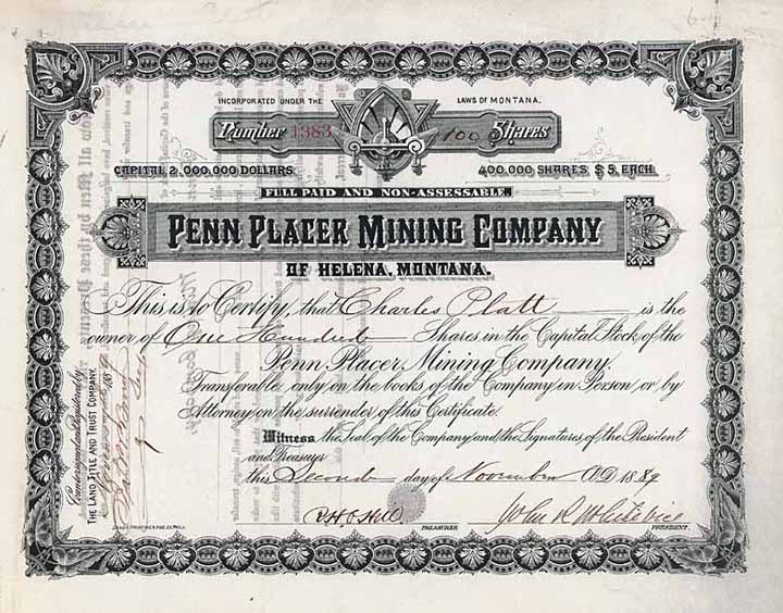 Penn Placer Mining Co. of Helena, Montana