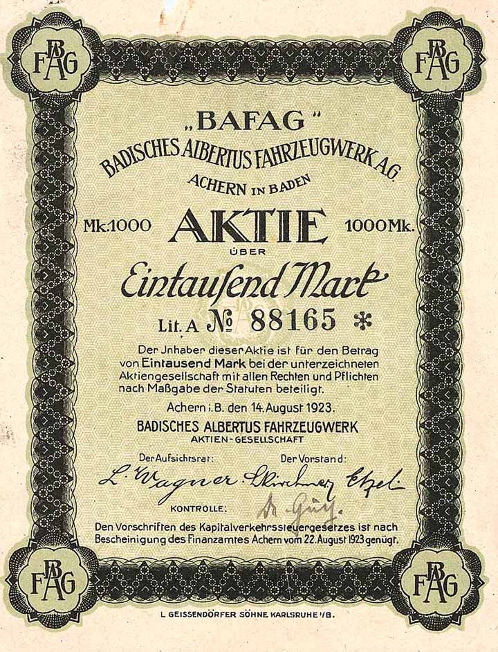 “BAFAG” Badisches Albertus Fahrzeugwerk AG