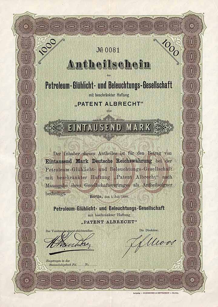 Petroleum-Glühlicht- und Beleuchtungs-Ges.mbH “Patent Albrecht”