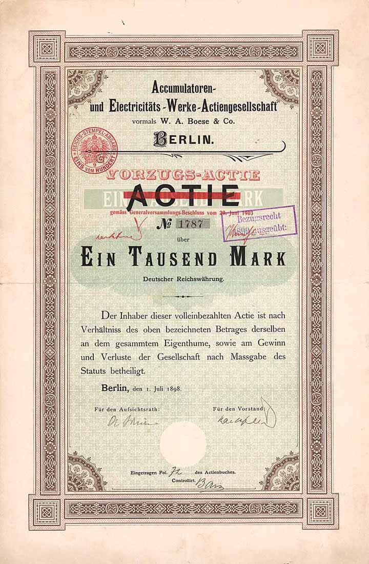 Accumulatoren- und Electricitäts-Werke-AG vormals W. A. Boese & Co.