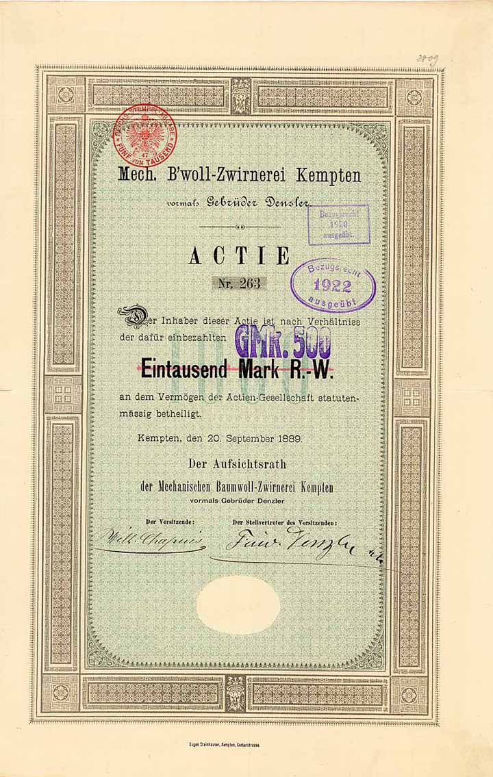 Mechanische Baumwoll-Zwirnerei Kempten vormals Gebrüder Denzler