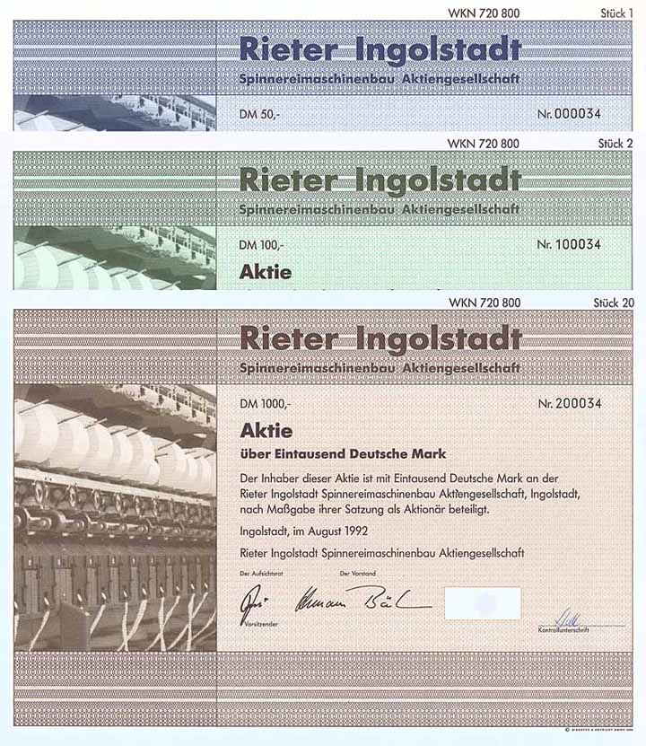 Rieter Ingolstadt Spinnereimaschinenbau AG (3 Stücke)