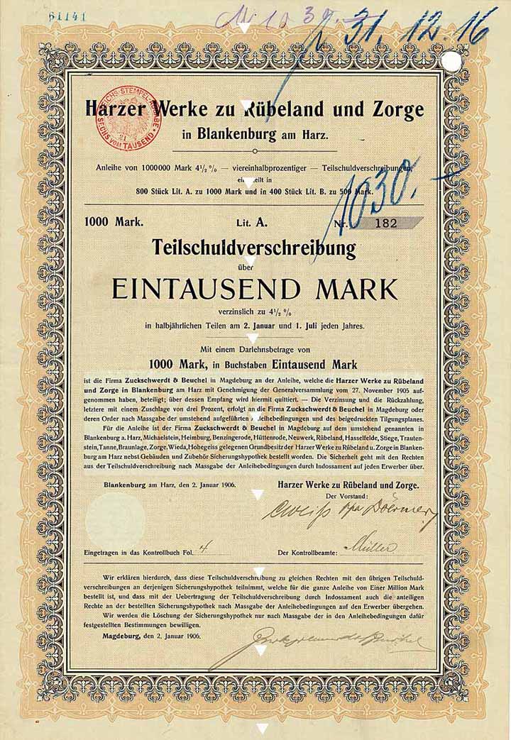 Harzer Werke zu Rübeland und Zorge (ohne Umstellung)