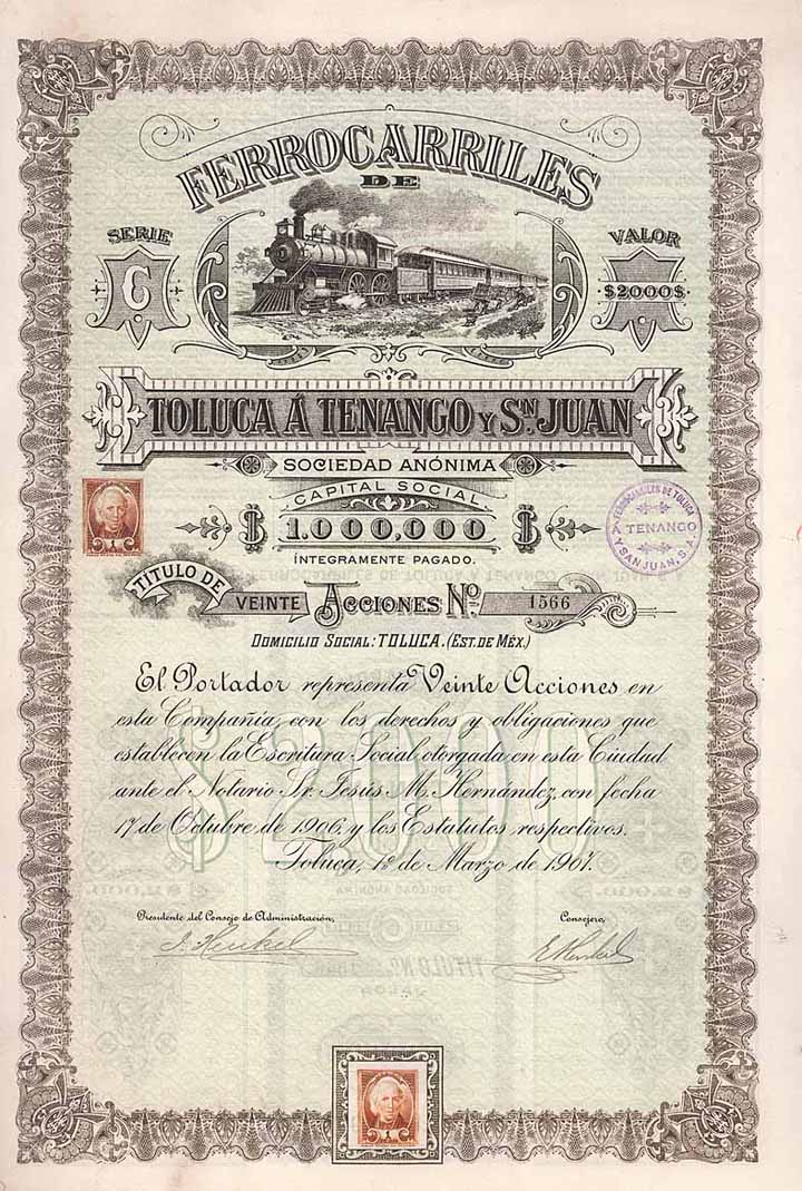 Ferrocarriles de Toluca á Tenango y Sn. Juan S.A.