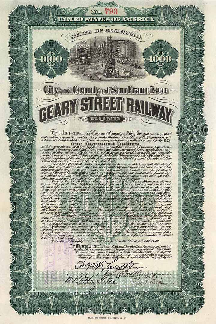 Geary Street Railway Bond