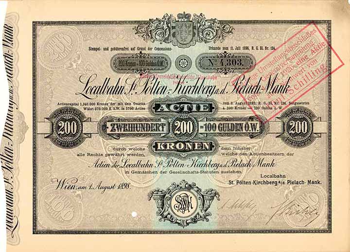 Localbahn St. Pölten-Kirchberg a.d. Pielach-Mank (umgestempelt: Niederösterreichisch-steierische Alpenbahn)