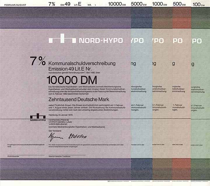 Norddeutsche Hypotheken- und Wechselbank (vorm. Mecklenburgische Hypotheken- und Wechselbank) (5 Stücke)