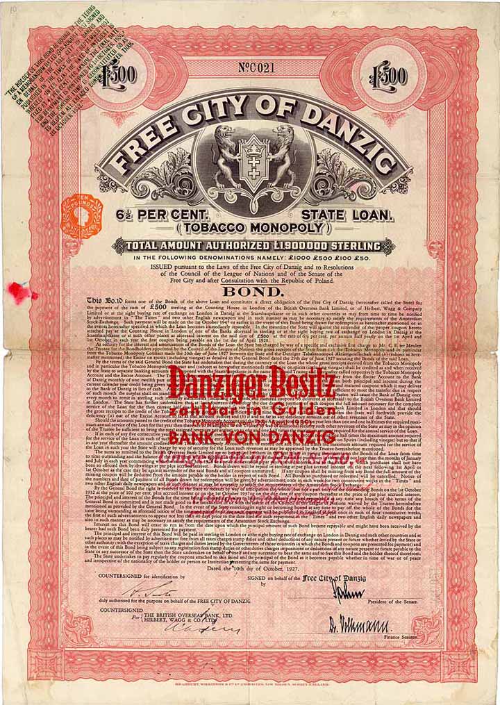 Danzig (Free City of Danzig, Tobacco Monopoly)