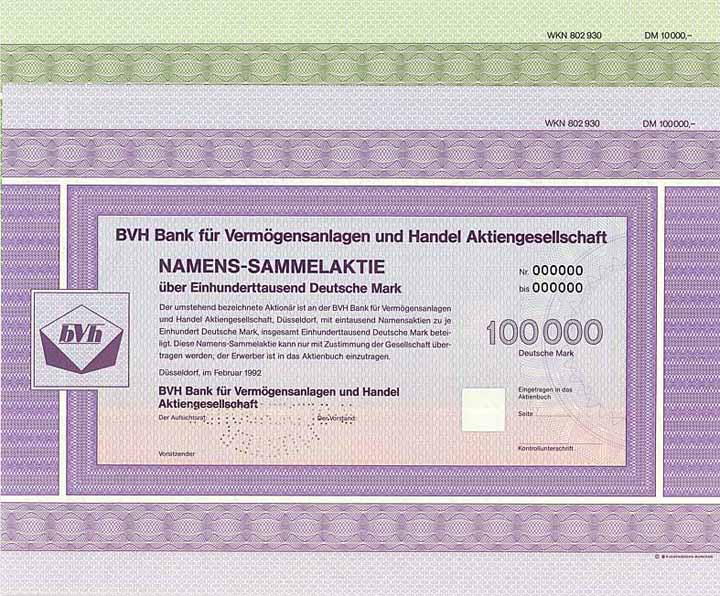 BVH Bank für Vermögensanlagen und Handel AG (2 Stücke)