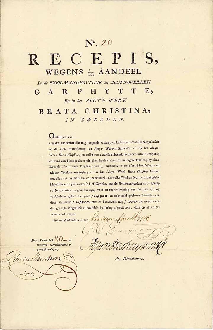 Yser-Manufactuur en Aluyn-Werken Garphytte, en in het Aluyn-Werk Beata Christina, in Zweden