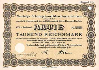 Vereinigte Schmirgel- und Maschinen-Fabriken AG vormals S. Oppenheim & Co. und Schlesinger & Co
