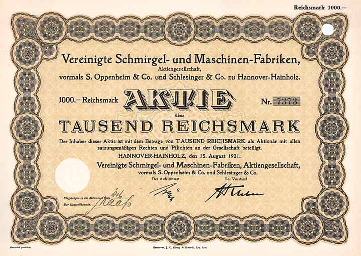 Vereinigte Schmirgel- und Maschinen-Fabriken AG vormals S. Oppenheim & Co. und Schlesinger & Co