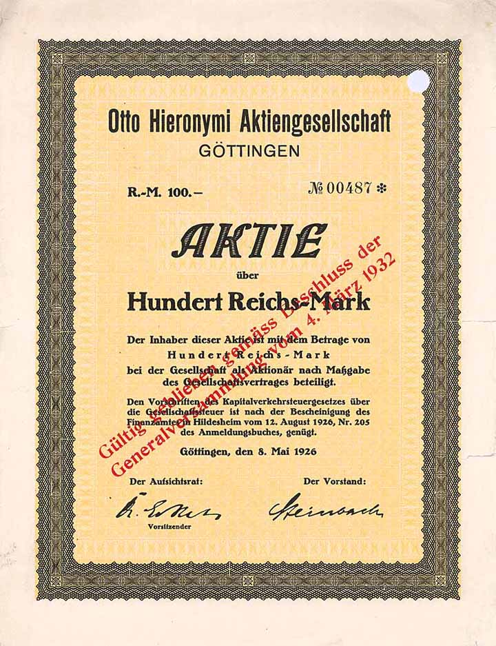 Otto Hieronymi AG (Überdruck “Gültig geblieben ...”)