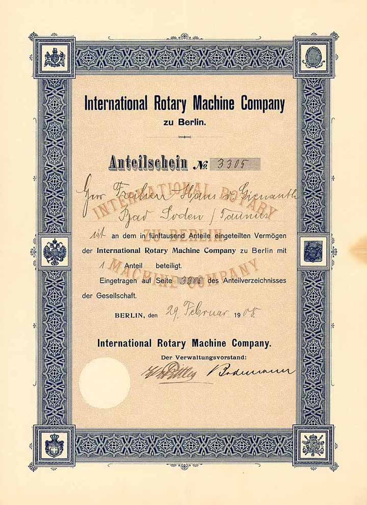 International Rotary Machine Company (OU Frhr. Hans von Gienanth)