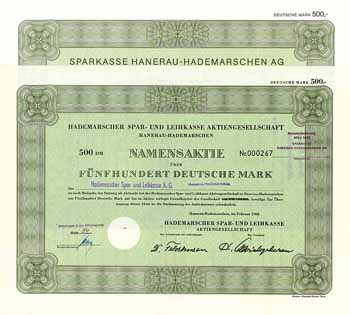 Hademarscher Spar- und Leihkasse AG (2 Stücke) + Sparkasse Hanerau-Hademarschen AG (2 Stücke)