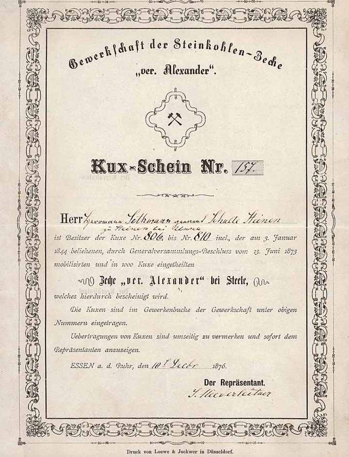 Gewerkschaft der Steinkohlen-Zeche ver. Alexander