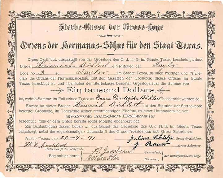 Gross-Loge des Ordens der Hermanns-Söhne für den Staat Texas