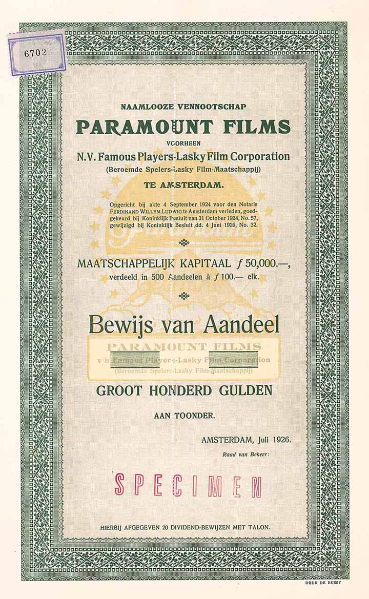 N.V. Paramount Films (vorm. N.V. Famous Players-Lasky Film Corp.)