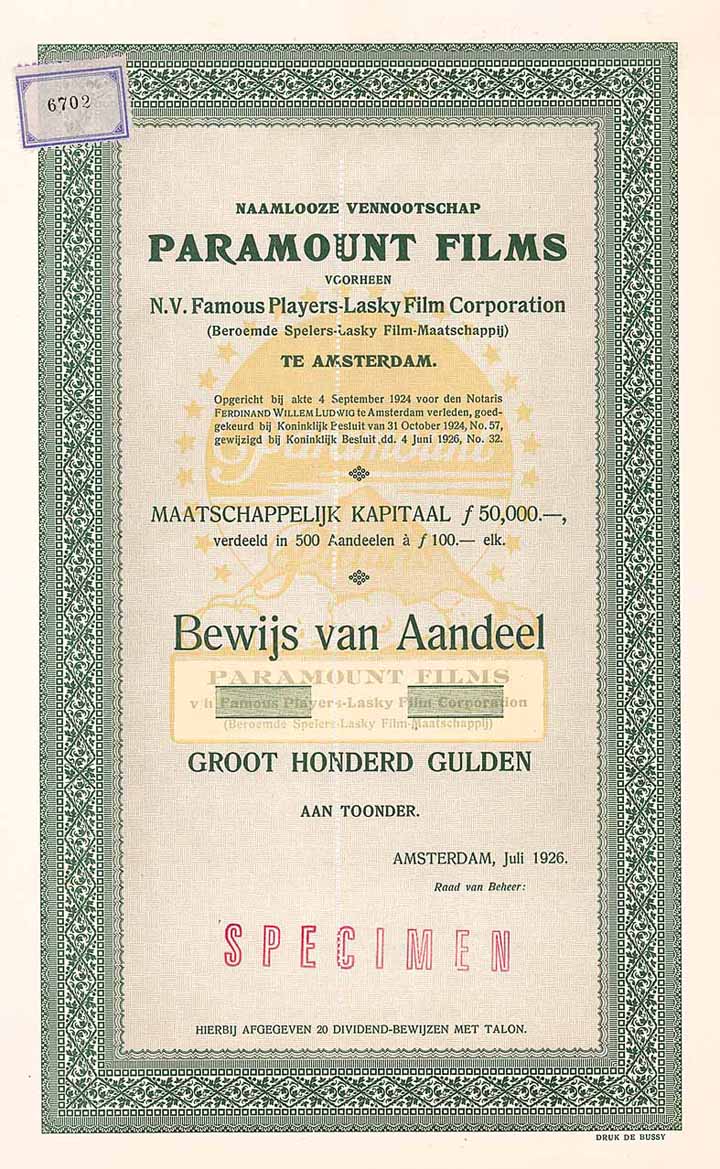 N.V. Paramount Films (vorm. N.V. Famous Players-Lasky Film Corp.)