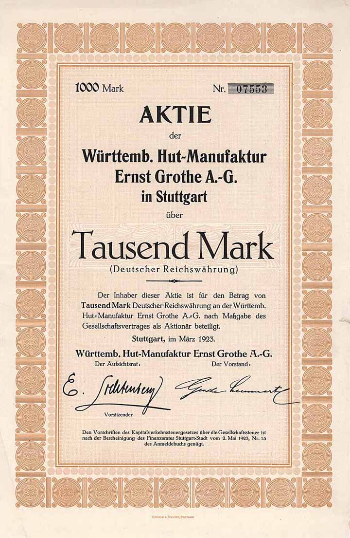 Württemb. Hut-Manufaktur Ernst Grothe AG