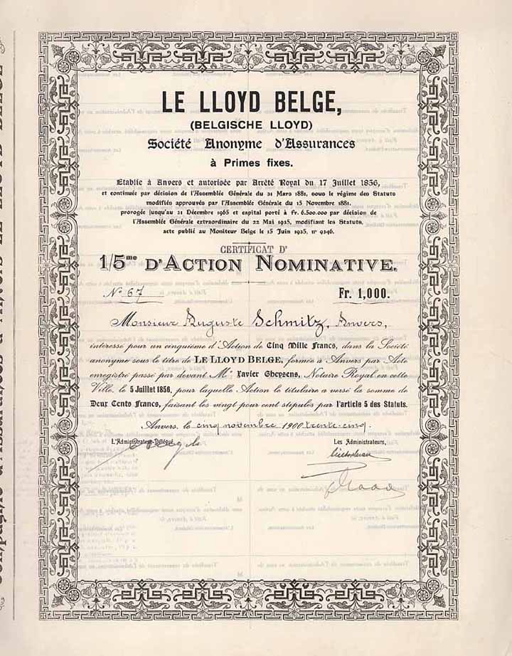 Lloyd Belge S.A. Cie. d’Assurances à Primes fixes