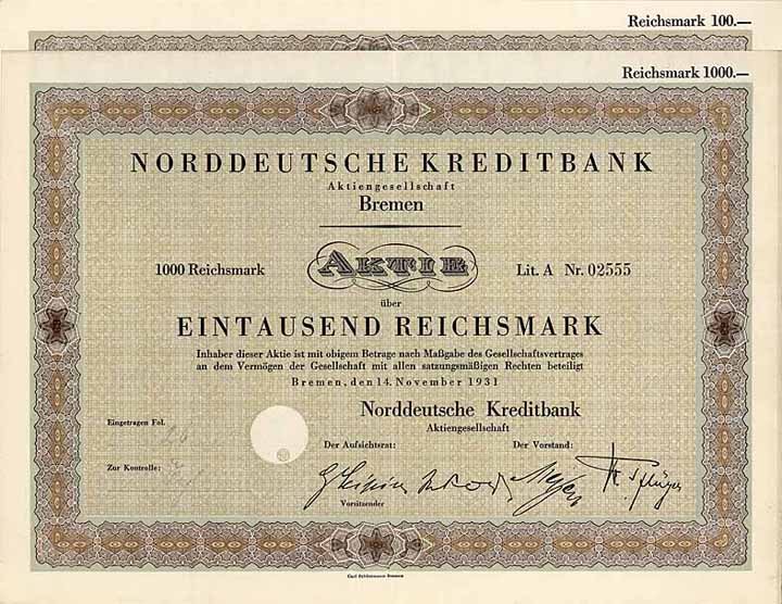 Norddeutsche Kreditbank AG (2 Stücke)