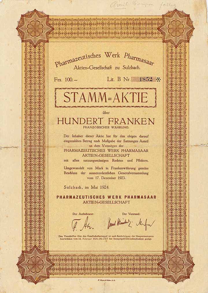 Pharmazeutisches Werk Pharmasaar AG